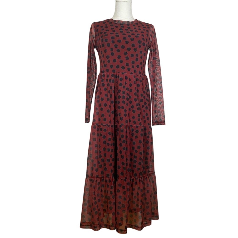 Melis Kajan funky polka dot maxi dress mesh overlay lined women's size XS